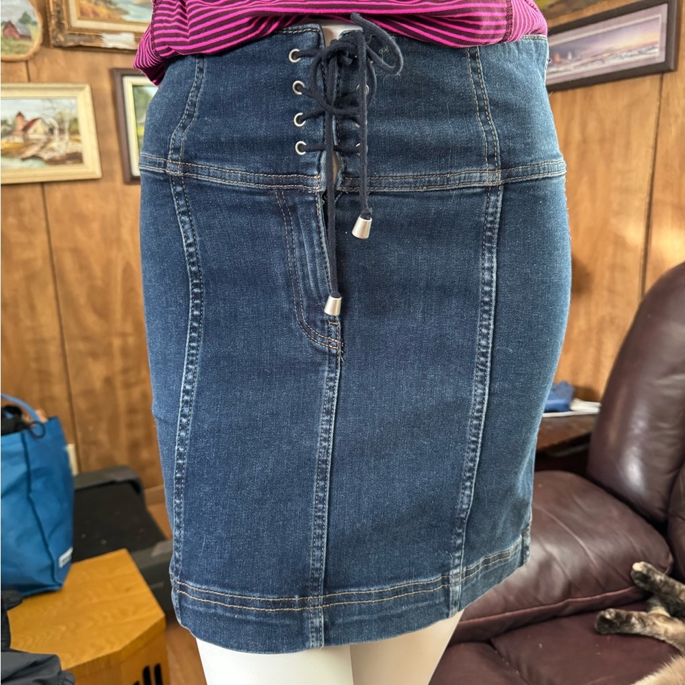 Free People Mini Denim Boho Skirt